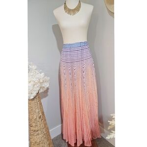Anthropologie Geisha By Design Orange & Blue Ombre Dawn Pleated Maxi Skirt